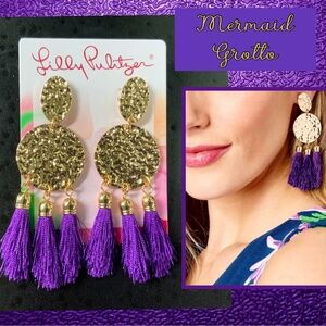 LILLY PULITZER EARRINGS-NWT PURPLE TASSEL “MERMAID GROTTO” GOLD  ⭐️PIERCED POST